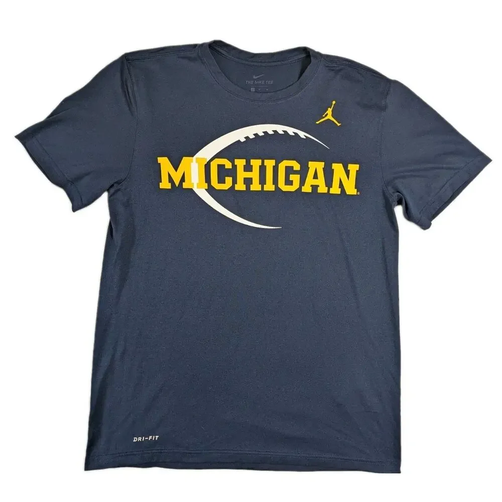 Nike Dri-Fit Michigan Wolverines Athletic Cut Jordan Logo Navy Blue Shirt Medium
